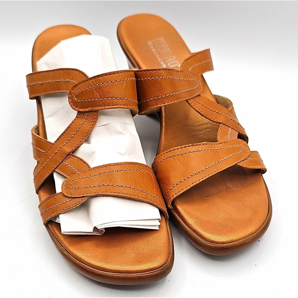 Munro American Brown Leather Strappy Wedge Sandals Size 9N Narrow